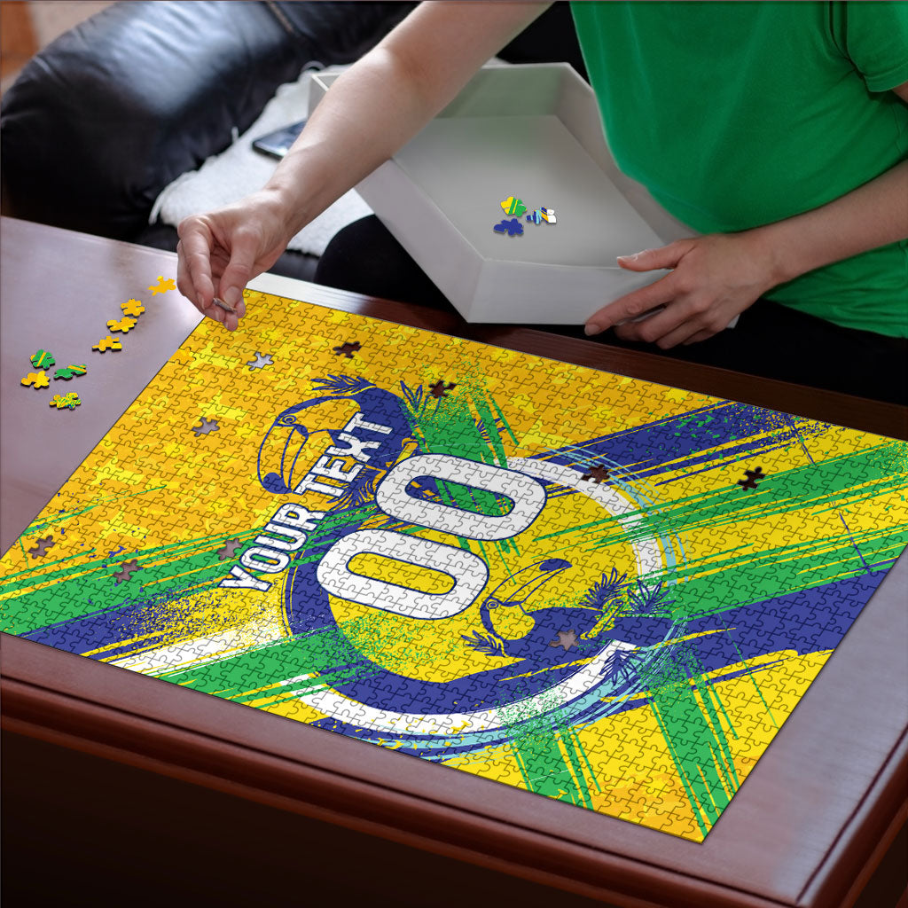 Personalized Brazil Soccer Football Jaguar Puzzle Christ The Redeeme - Soccer Mascot With Carnival Vibes