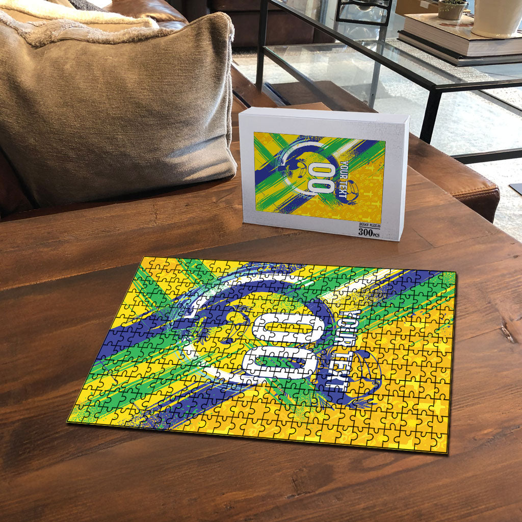 Personalized Brazil Soccer Football Jaguar Puzzle Christ The Redeeme - Soccer Mascot With Carnival Vibes