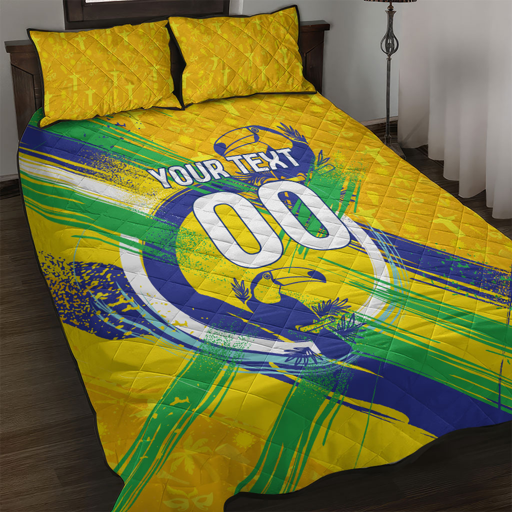 Personalized Brazil Soccer Football Jaguar Quilt Bed Set Christ The Redeeme - Soccer Mascot With Carnival Vibes
