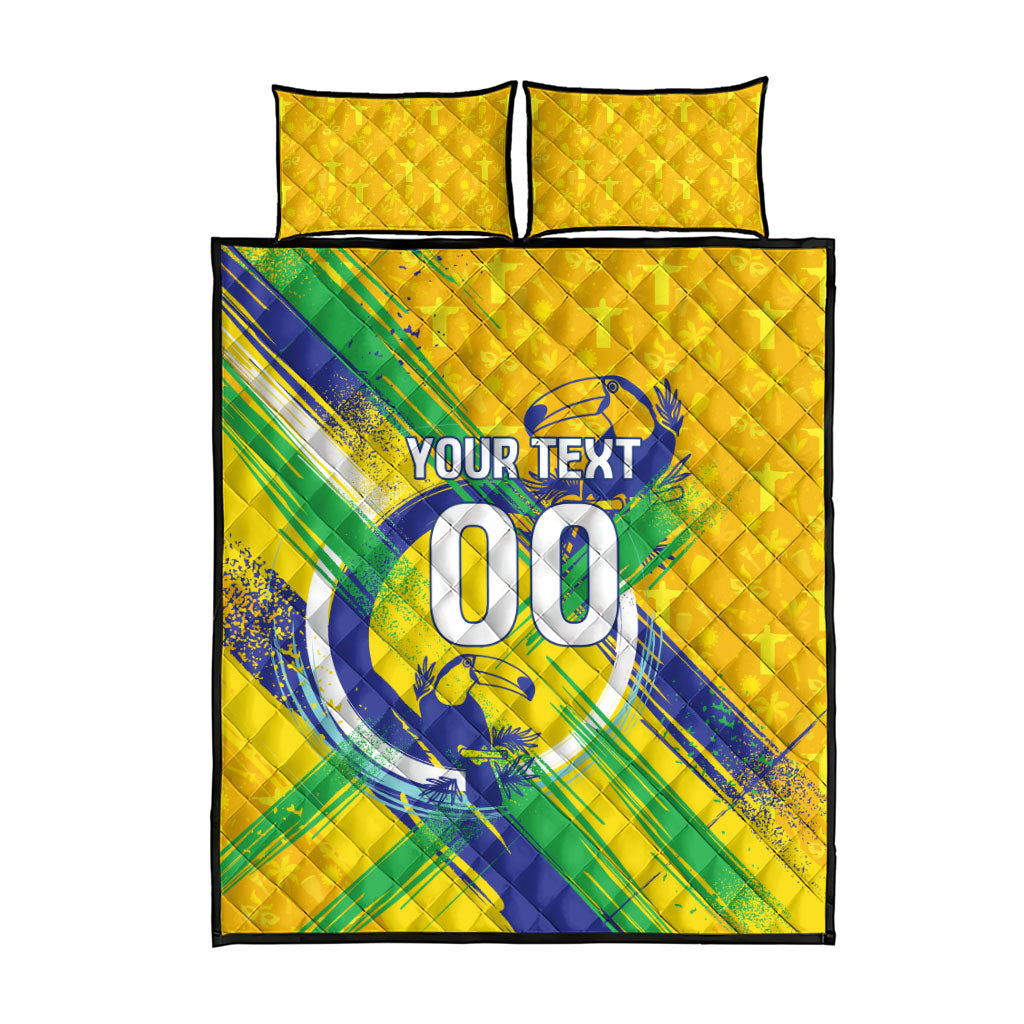 Personalized Brazil Soccer Football Jaguar Quilt Bed Set Christ The Redeeme - Soccer Mascot With Carnival Vibes