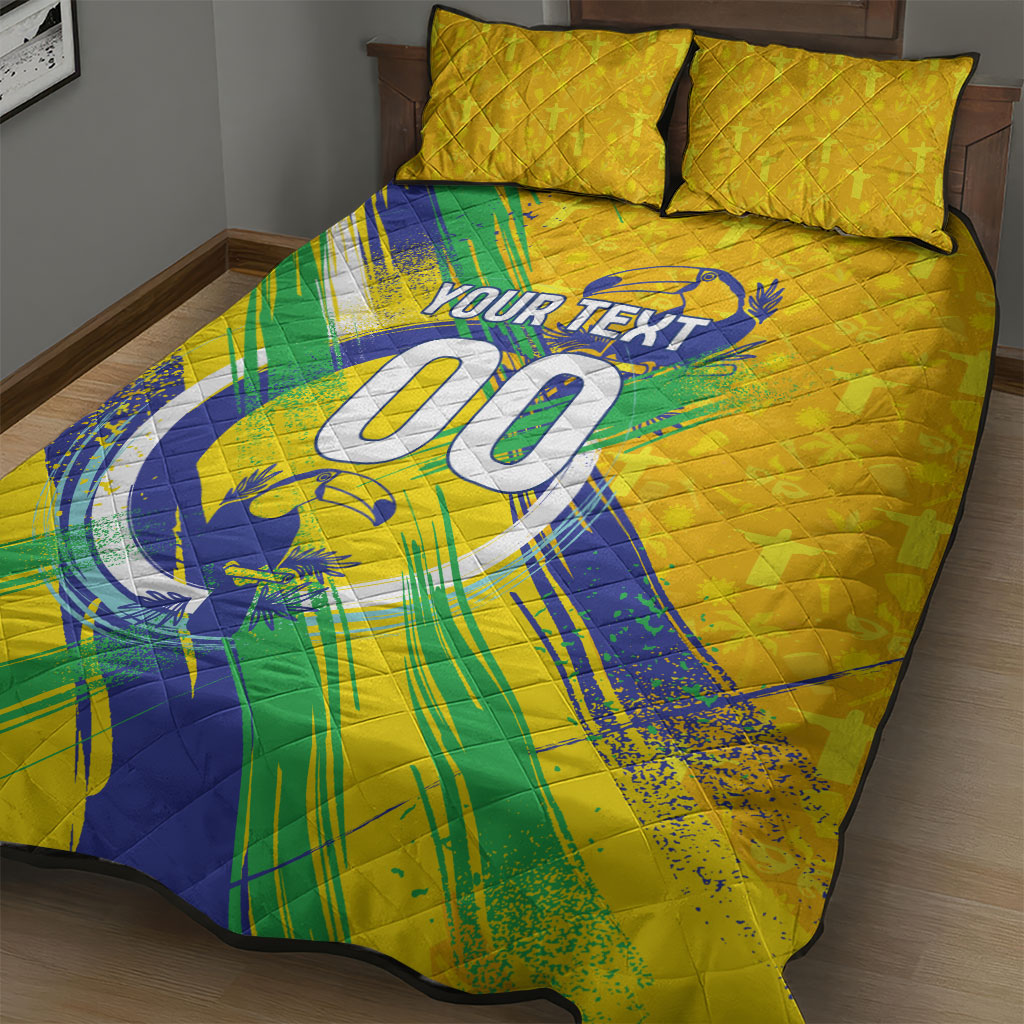 Personalized Brazil Soccer Football Jaguar Quilt Bed Set Christ The Redeeme - Soccer Mascot With Carnival Vibes