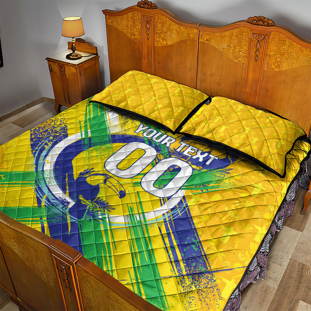 Personalized Brazil Soccer Football Jaguar Quilt Bed Set Christ The Redeeme - Soccer Mascot With Carnival Vibes