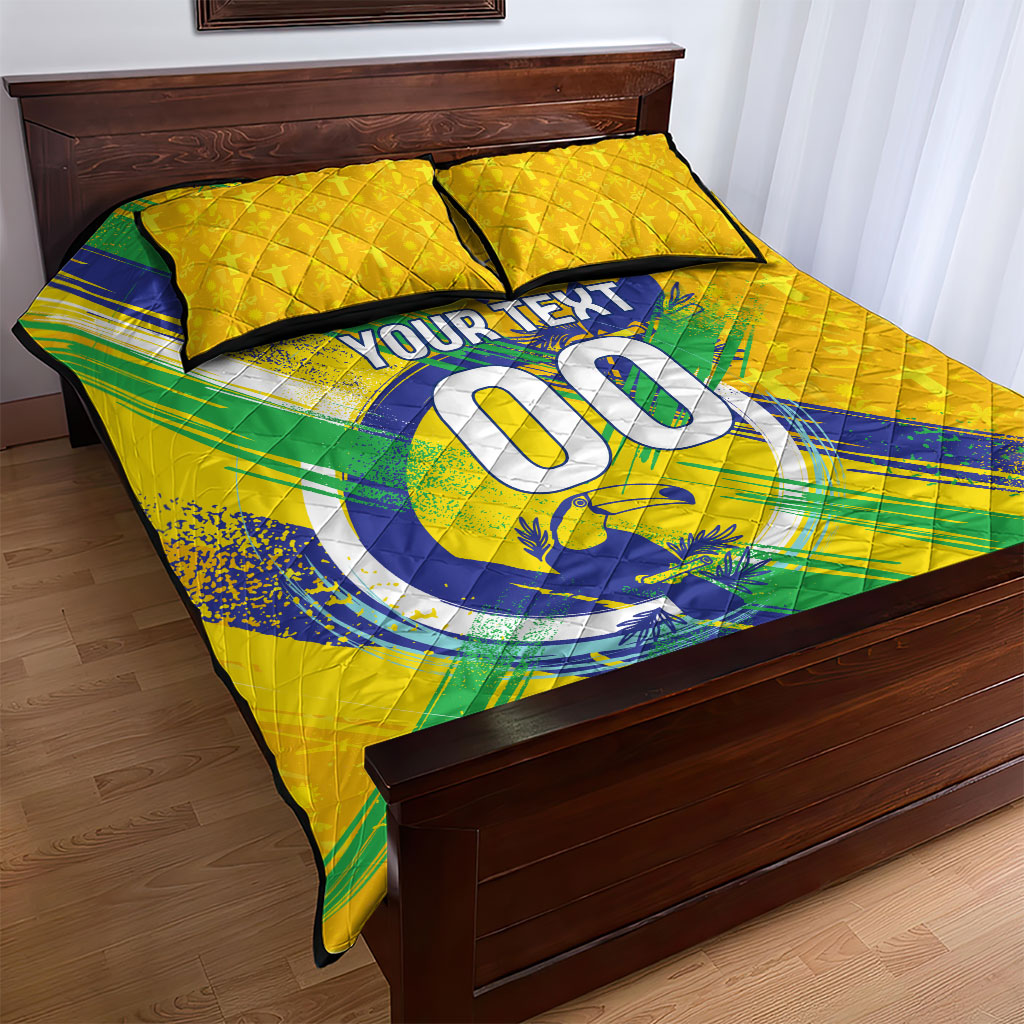 Personalized Brazil Soccer Football Jaguar Quilt Bed Set Christ The Redeeme - Soccer Mascot With Carnival Vibes