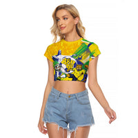 Personalized Brazil Soccer Football Jaguar Raglan Cropped T Shirt Christ The Redeeme - Soccer Mascot With Carnival Vibes