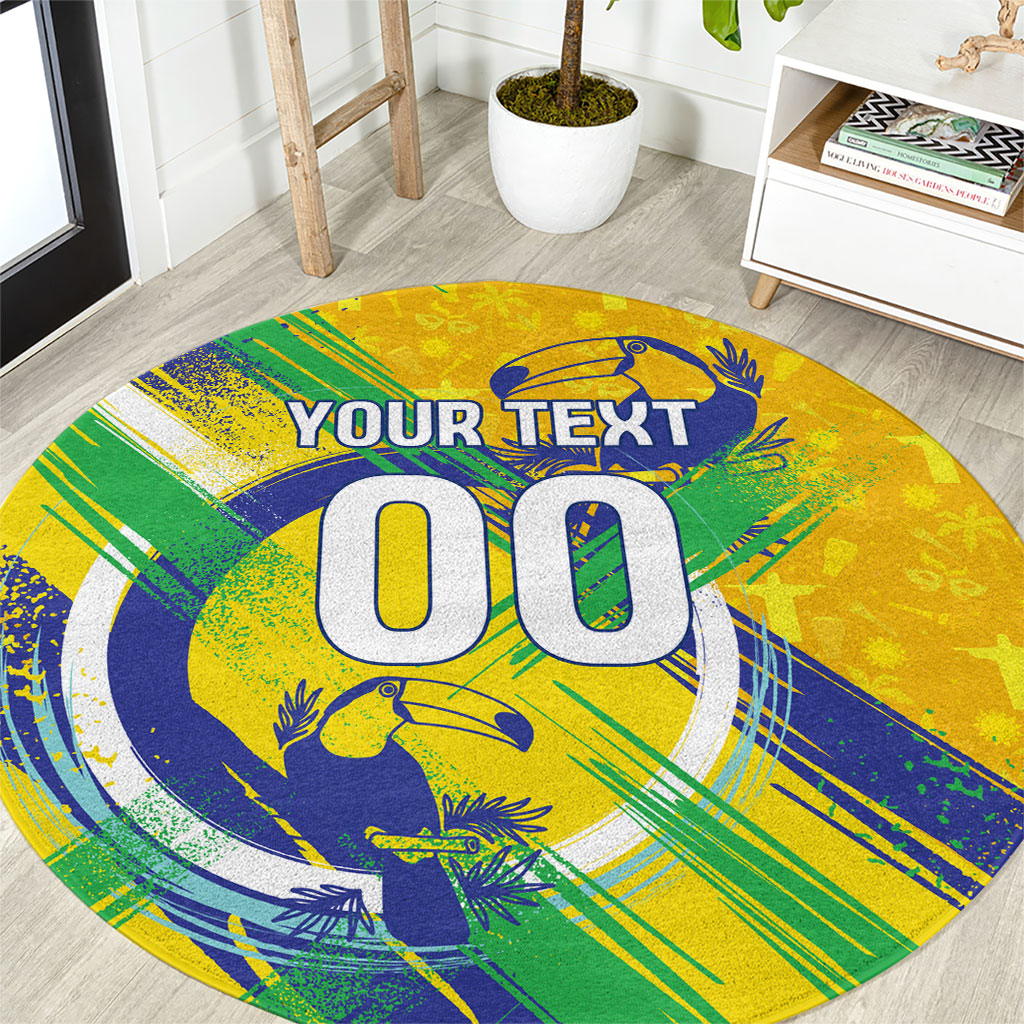Personalized Brazil Soccer Football Jaguar Round Carpet Christ The Redeeme - Soccer Mascot With Carnival Vibes