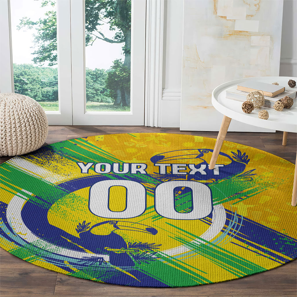 Personalized Brazil Soccer Football Jaguar Round Carpet Christ The Redeeme - Soccer Mascot With Carnival Vibes