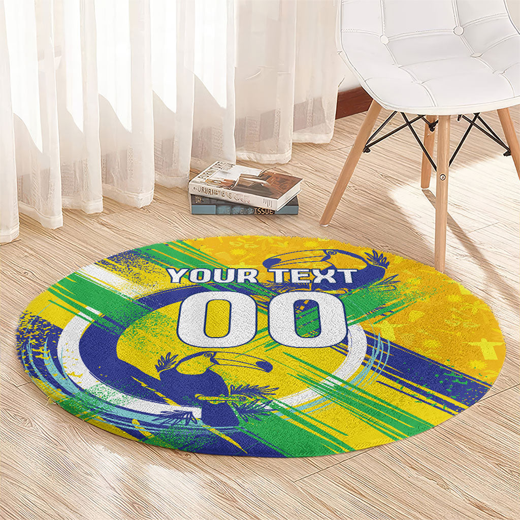 Personalized Brazil Soccer Football Jaguar Round Carpet Christ The Redeeme - Soccer Mascot With Carnival Vibes