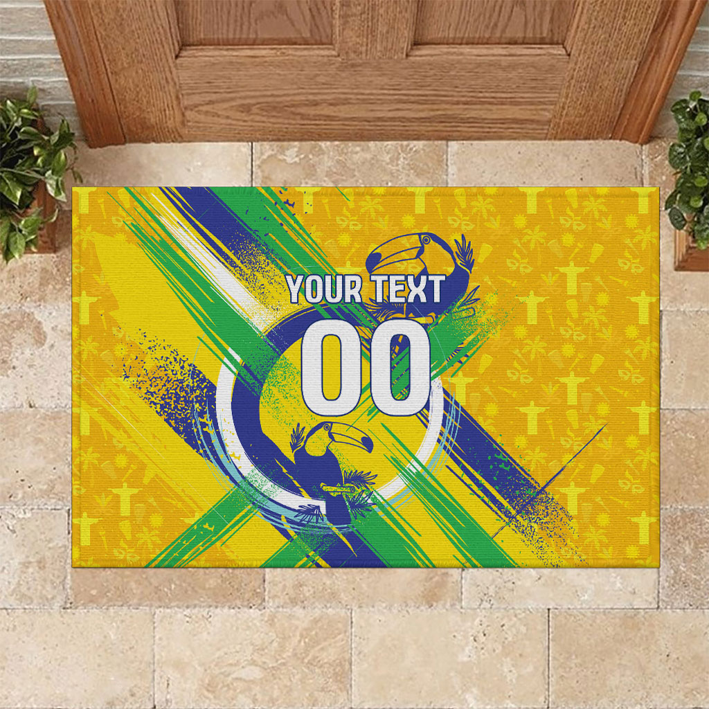 Personalized Brazil Soccer Football Jaguar Rubber Doormat Christ The Redeeme - Soccer Mascot With Carnival Vibes