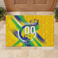 Personalized Brazil Soccer Football Jaguar Rubber Doormat Christ The Redeeme - Soccer Mascot With Carnival Vibes