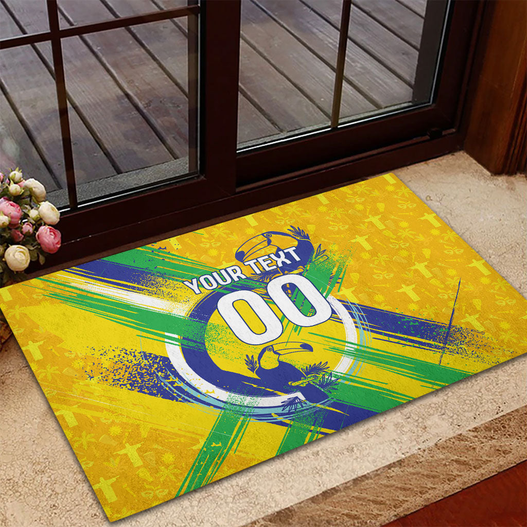 Personalized Brazil Soccer Football Jaguar Rubber Doormat Christ The Redeeme - Soccer Mascot With Carnival Vibes