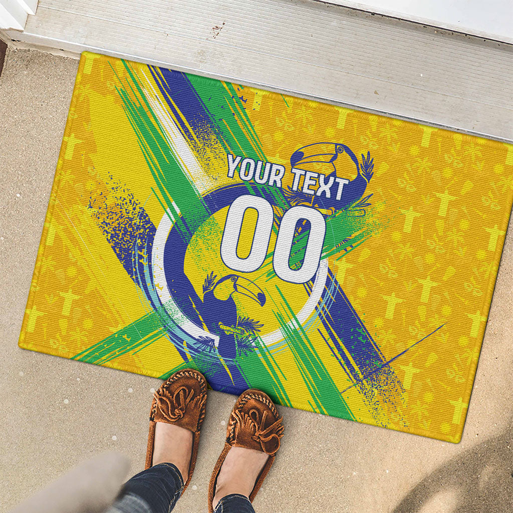 Personalized Brazil Soccer Football Jaguar Rubber Doormat Christ The Redeeme - Soccer Mascot With Carnival Vibes