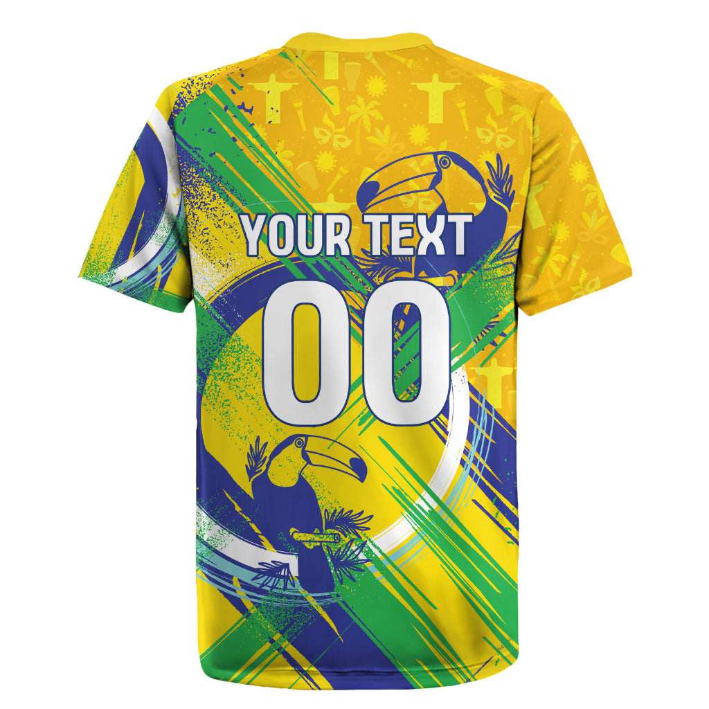 Personalized Brazil Soccer Football Jaguar Rugby Jersey Christ The Redeeme - Soccer Mascot With Carnival Vibes