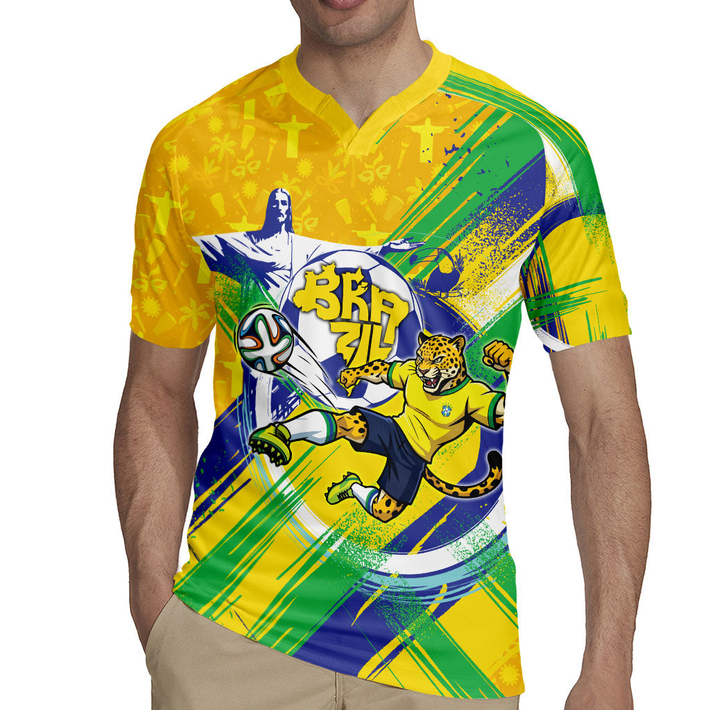 Personalized Brazil Soccer Football Jaguar Rugby Jersey Christ The Redeeme - Soccer Mascot With Carnival Vibes