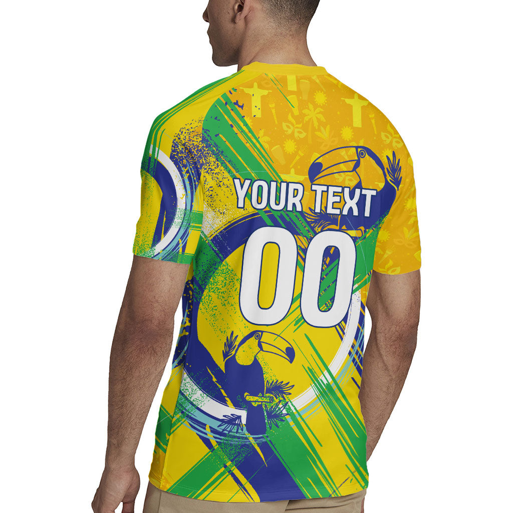 Personalized Brazil Soccer Football Jaguar Rugby Jersey Christ The Redeeme - Soccer Mascot With Carnival Vibes