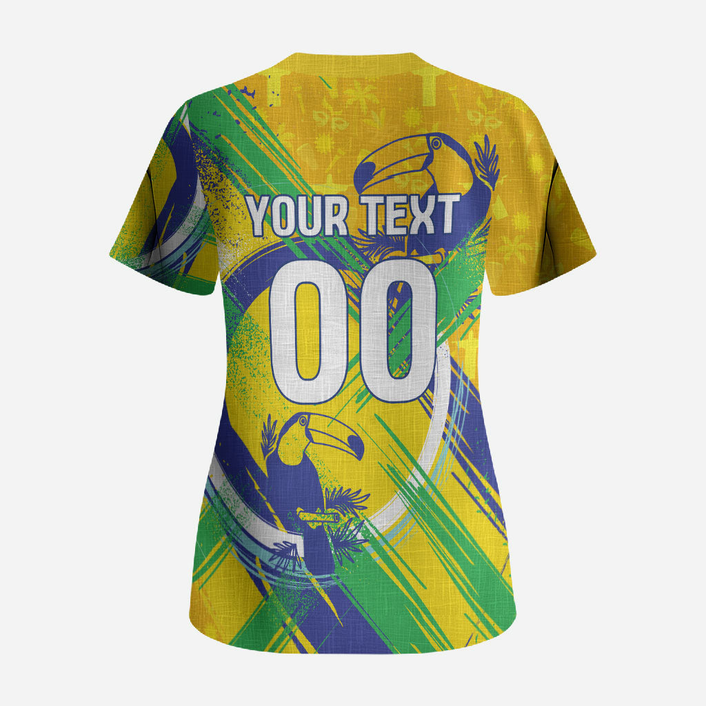 Personalized Brazil Soccer Football Jaguar Scrub Top Christ The Redeeme - Soccer Mascot With Carnival Vibes