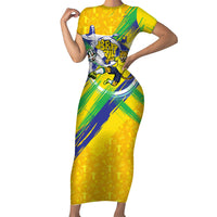 Personalized Brazil Soccer Football Jaguar Short Sleeve Bodycon Dress Christ The Redeeme - Soccer Mascot With Carnival Vibes