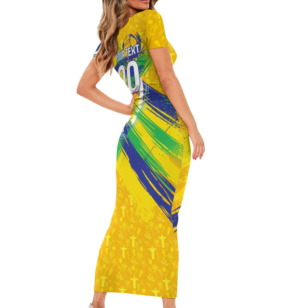 Personalized Brazil Soccer Football Jaguar Short Sleeve Bodycon Dress Christ The Redeeme - Soccer Mascot With Carnival Vibes