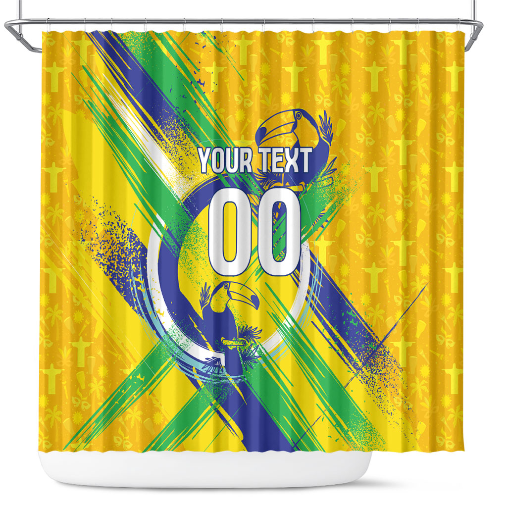 Personalized Brazil Soccer Football Jaguar Shower Curtain Christ The Redeeme - Soccer Mascot With Carnival Vibes