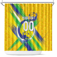 Personalized Brazil Soccer Football Jaguar Shower Curtain Christ The Redeeme - Soccer Mascot With Carnival Vibes