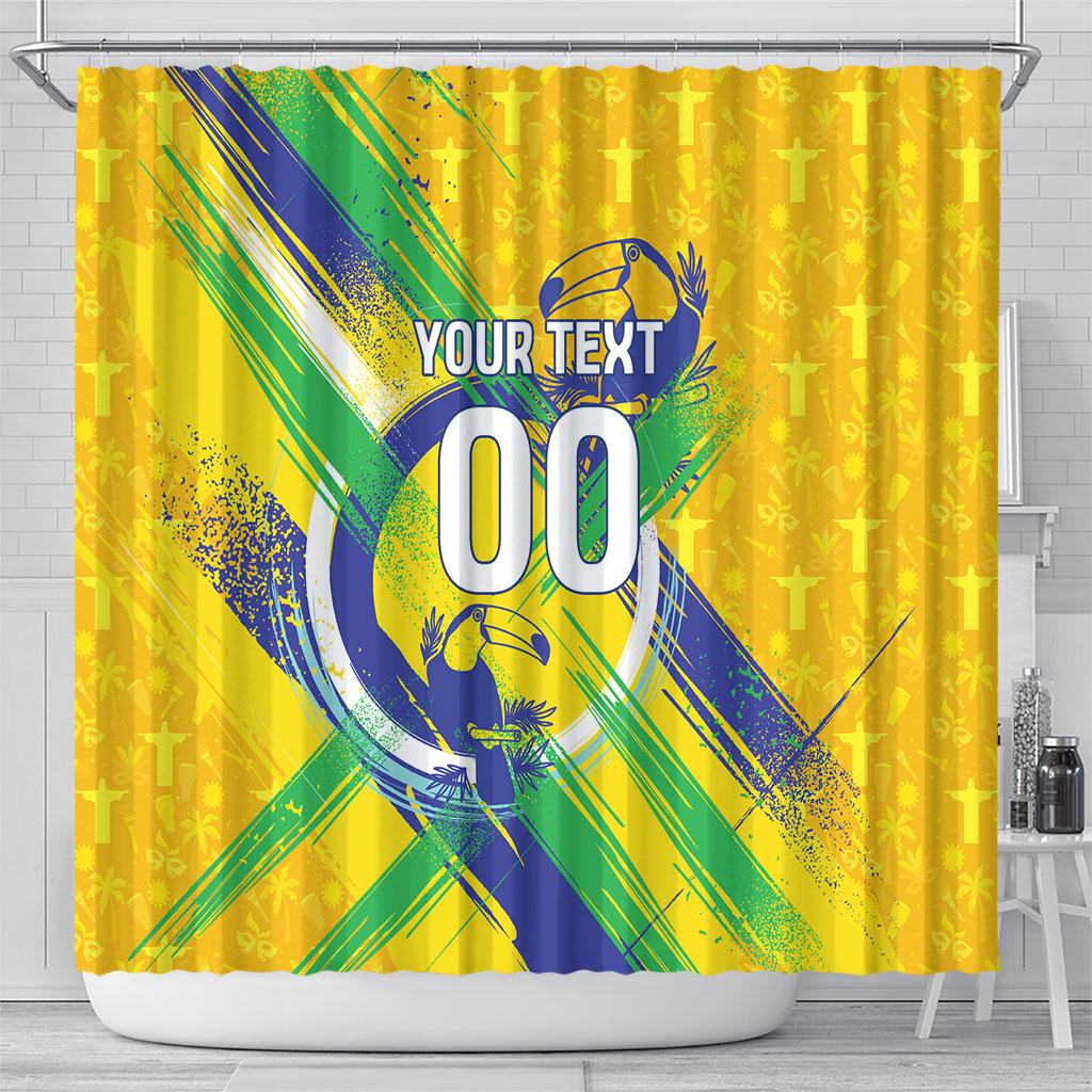 Personalized Brazil Soccer Football Jaguar Shower Curtain Christ The Redeeme - Soccer Mascot With Carnival Vibes