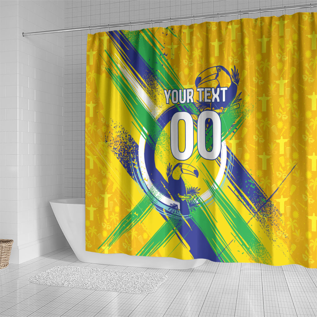 Personalized Brazil Soccer Football Jaguar Shower Curtain Christ The Redeeme - Soccer Mascot With Carnival Vibes