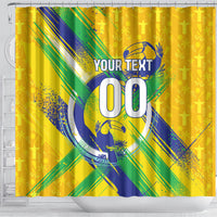 Personalized Brazil Soccer Football Jaguar Shower Curtain Christ The Redeeme - Soccer Mascot With Carnival Vibes