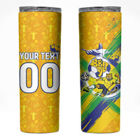 Personalized Brazil Soccer Football Jaguar Skinny Tumbler Christ The Redeeme - Soccer Mascot With Carnival Vibes
