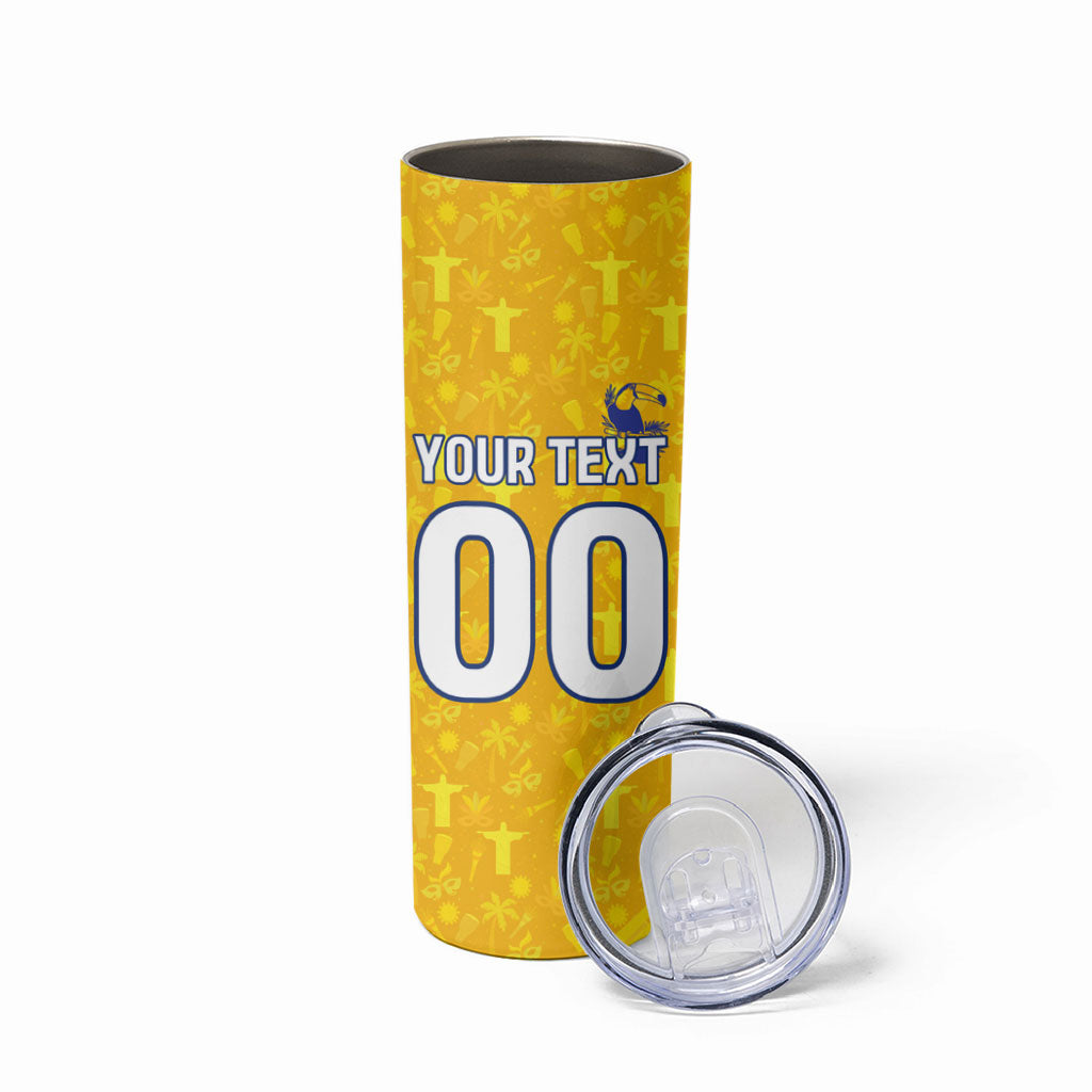 Personalized Brazil Soccer Football Jaguar Skinny Tumbler Christ The Redeeme - Soccer Mascot With Carnival Vibes