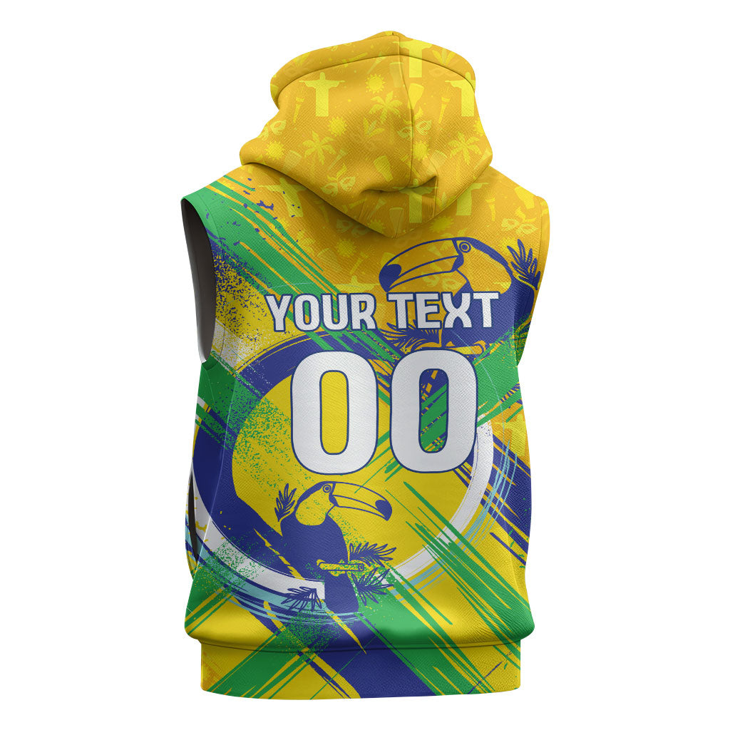 Personalized Brazil Soccer Football Jaguar Sleeveless Hoodie Christ The Redeeme - Soccer Mascot With Carnival Vibes