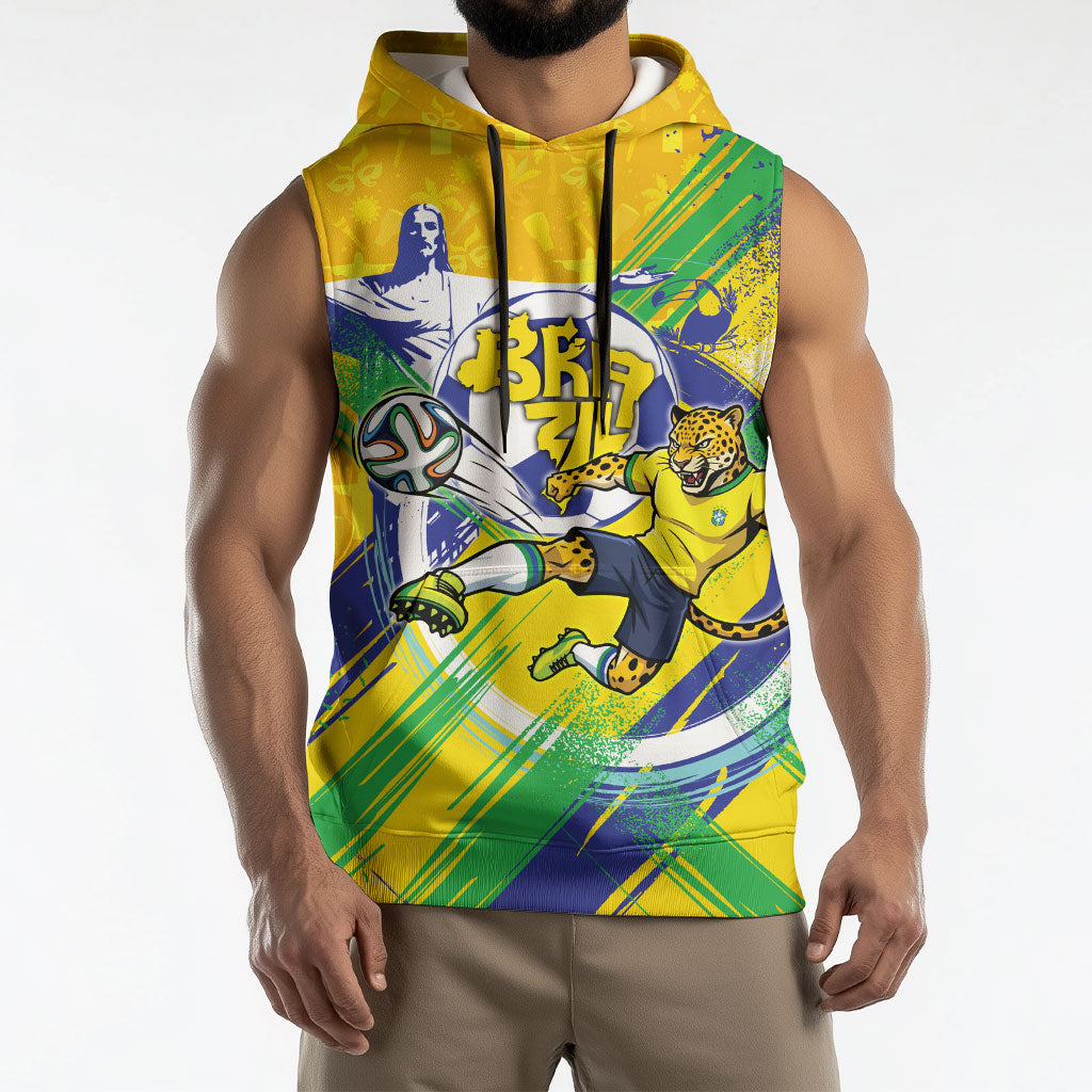 Personalized Brazil Soccer Football Jaguar Sleeveless Hoodie Christ The Redeeme - Soccer Mascot With Carnival Vibes