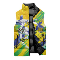 Personalized Brazil Soccer Football Jaguar Sleeveless Puffer Jacket Christ The Redeeme - Soccer Mascot With Carnival Vibes