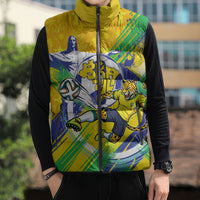 Personalized Brazil Soccer Football Jaguar Sleeveless Puffer Jacket Christ The Redeeme - Soccer Mascot With Carnival Vibes