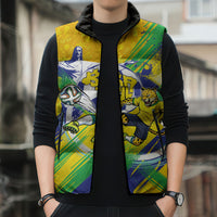 Personalized Brazil Soccer Football Jaguar Sleeveless Puffer Jacket Christ The Redeeme - Soccer Mascot With Carnival Vibes