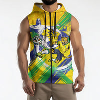 Personalized Brazil Soccer Football Jaguar Sleeveless Zip Hoodie Christ The Redeeme - Soccer Mascot With Carnival Vibes