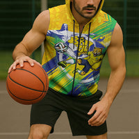 Personalized Brazil Soccer Football Jaguar Sleeveless Zip Hoodie Christ The Redeeme - Soccer Mascot With Carnival Vibes