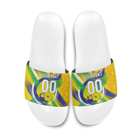 Personalized Brazil Soccer Football Jaguar Slide Sandals Christ The Redeeme - Soccer Mascot With Carnival Vibes
