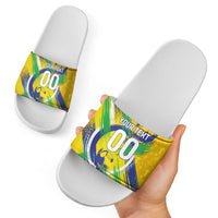 Personalized Brazil Soccer Football Jaguar Slide Sandals Christ The Redeeme - Soccer Mascot With Carnival Vibes