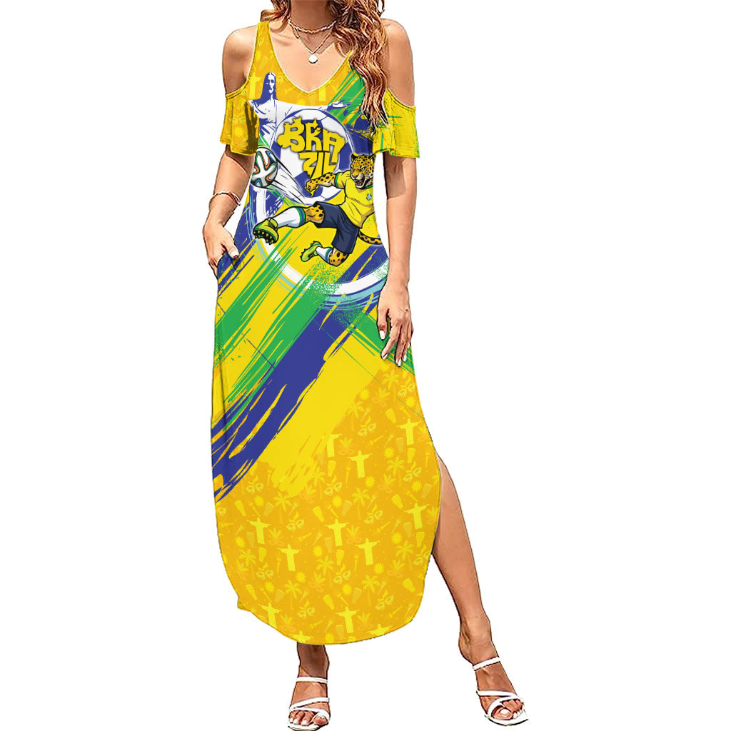 Personalized Brazil Soccer Football Jaguar Summer Maxi Dress Christ The Redeeme - Soccer Mascot With Carnival Vibes