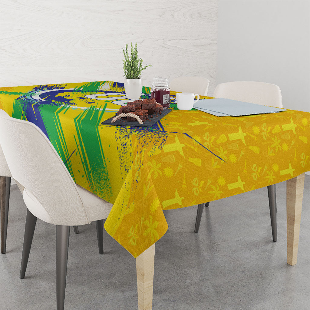 Personalized Brazil Soccer Football Jaguar Tablecloth Christ The Redeeme - Soccer Mascot With Carnival Vibes