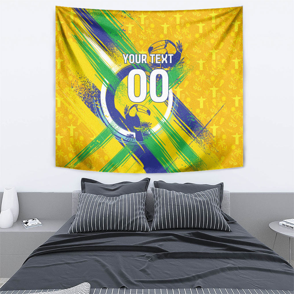 Personalized Brazil Soccer Football Jaguar Tapestry Christ The Redeeme - Soccer Mascot With Carnival Vibes
