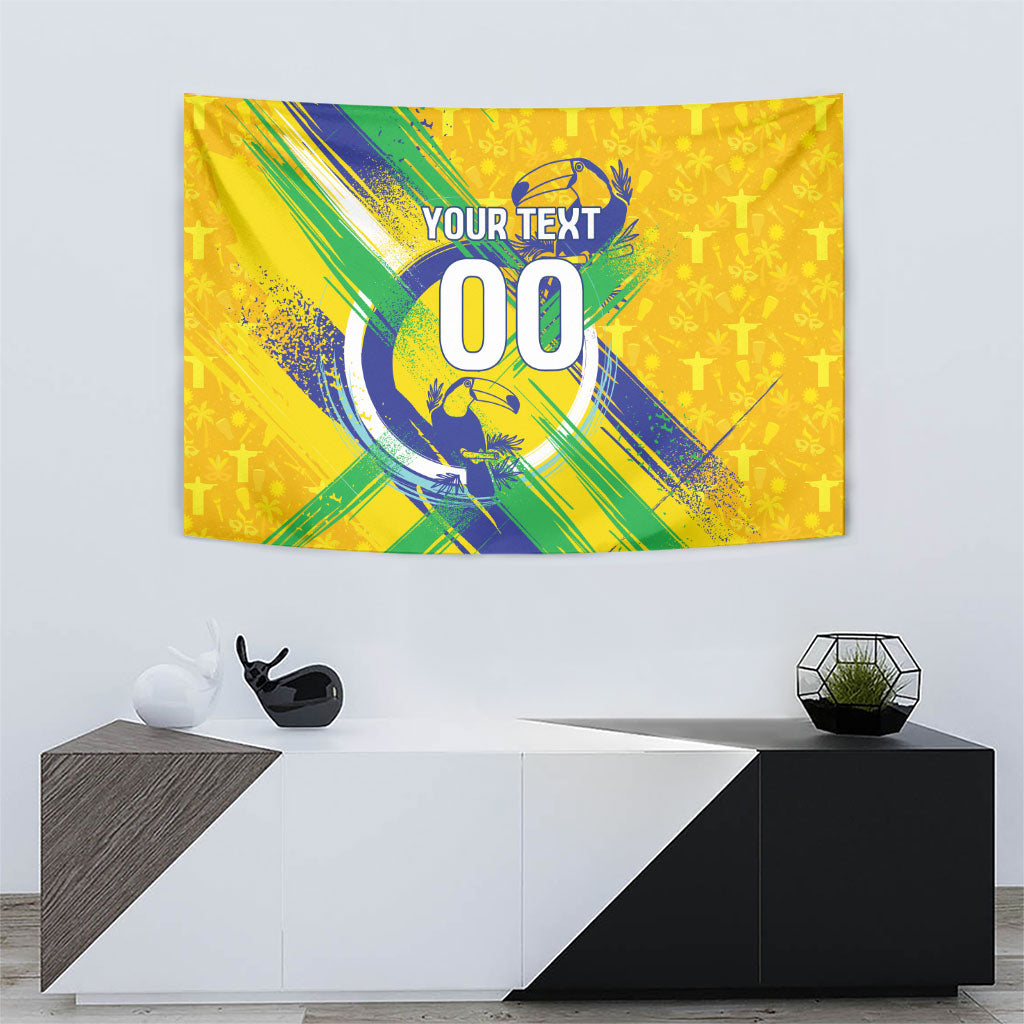 Personalized Brazil Soccer Football Jaguar Tapestry Christ The Redeeme - Soccer Mascot With Carnival Vibes