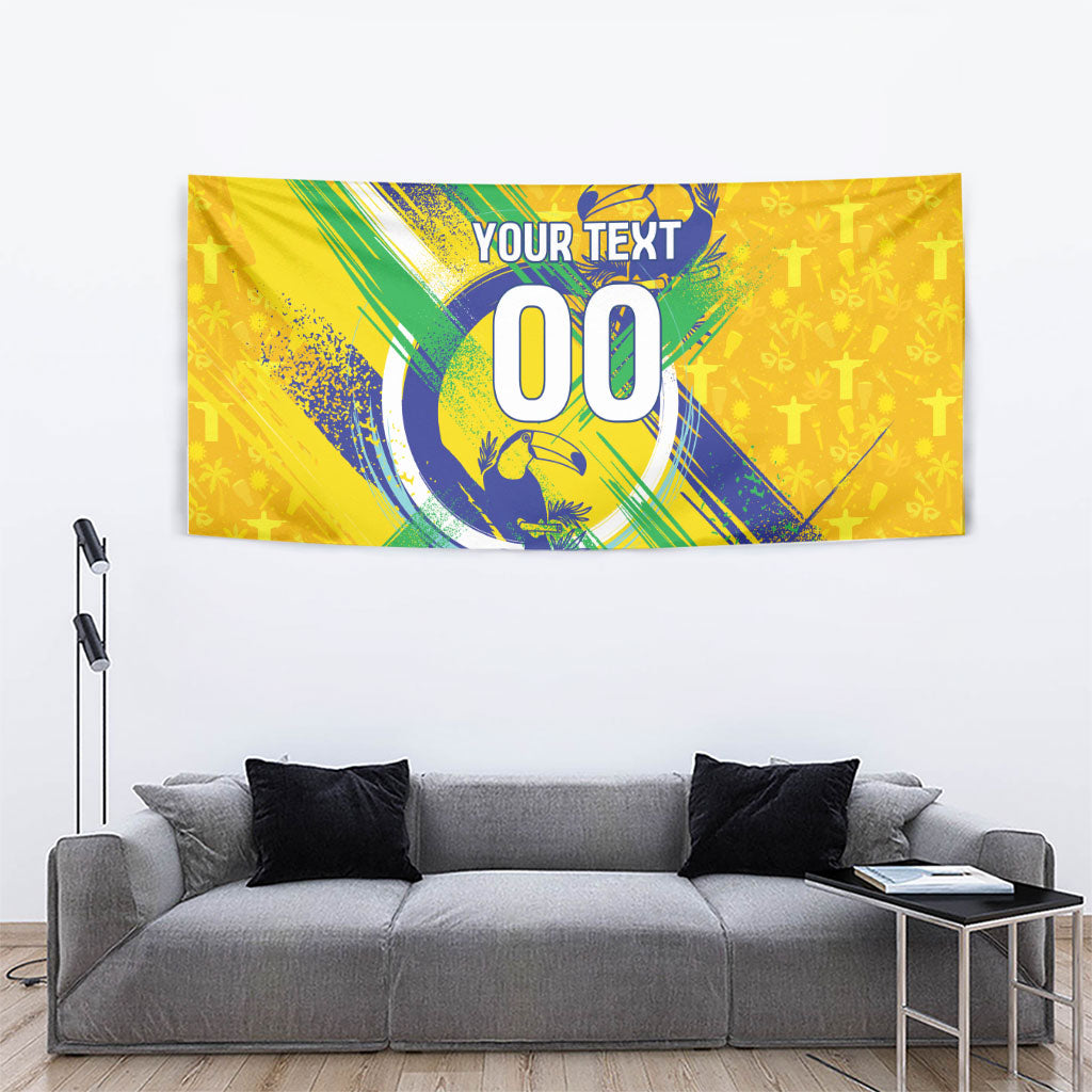 Personalized Brazil Soccer Football Jaguar Tapestry Christ The Redeeme - Soccer Mascot With Carnival Vibes
