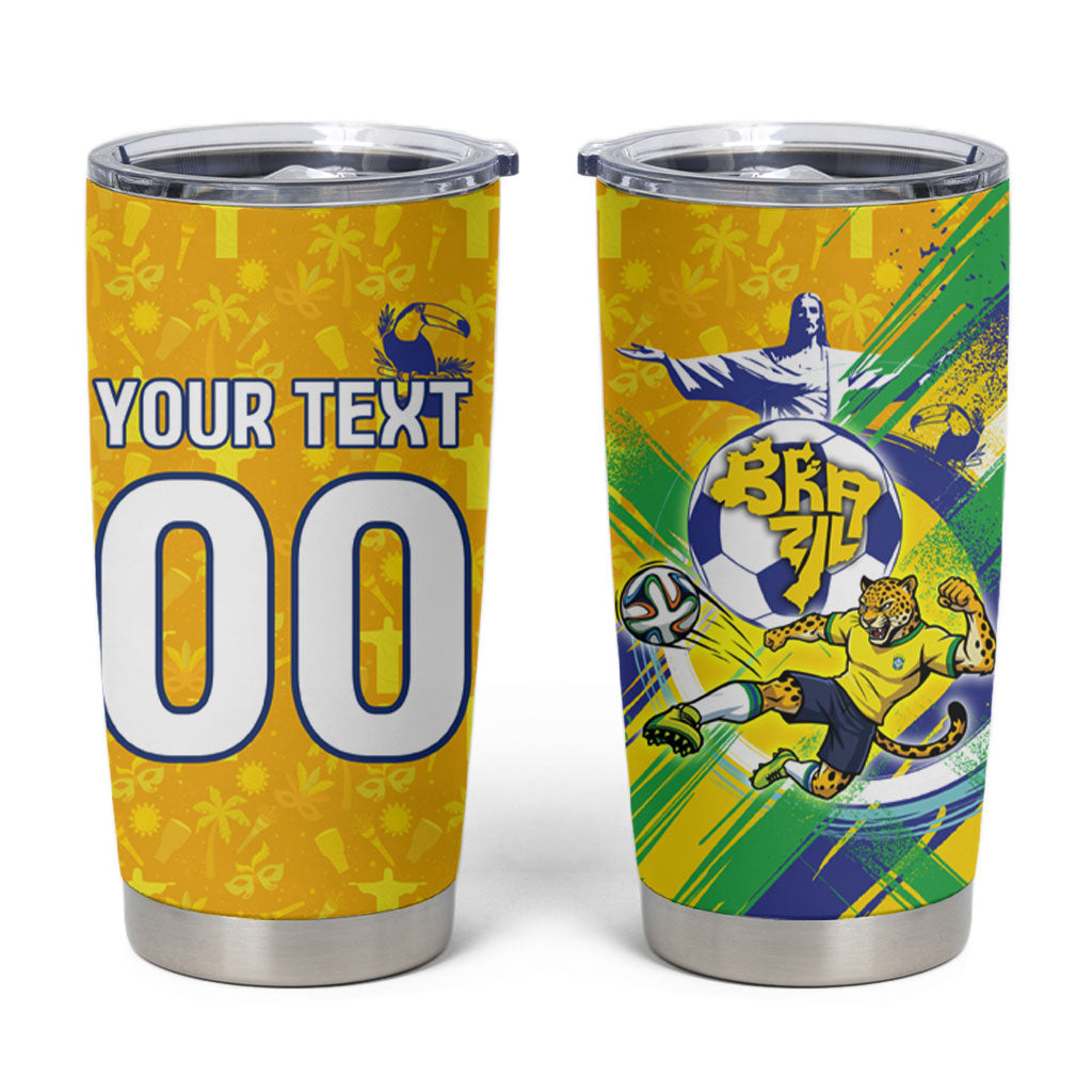 Personalized Brazil Soccer Football Jaguar Tumbler Cup Christ The Redeeme - Soccer Mascot With Carnival Vibes