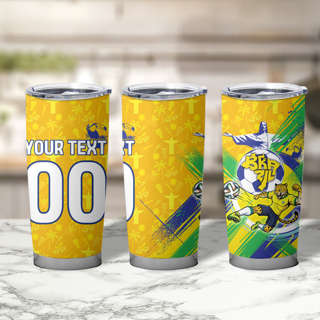 Personalized Brazil Soccer Football Jaguar Tumbler Cup Christ The Redeeme - Soccer Mascot With Carnival Vibes