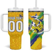 Personalized Brazil Soccer Football Jaguar Tumbler With Handle Christ The Redeeme - Soccer Mascot With Carnival Vibes