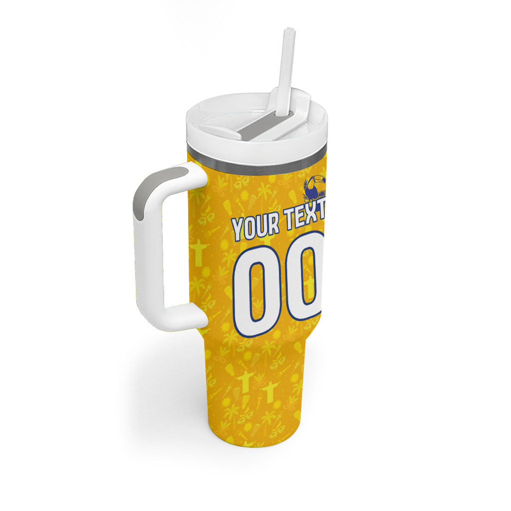 Personalized Brazil Soccer Football Jaguar Tumbler With Handle Christ The Redeeme - Soccer Mascot With Carnival Vibes