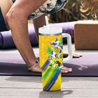 Personalized Brazil Soccer Football Jaguar Tumbler With Handle Christ The Redeeme - Soccer Mascot With Carnival Vibes