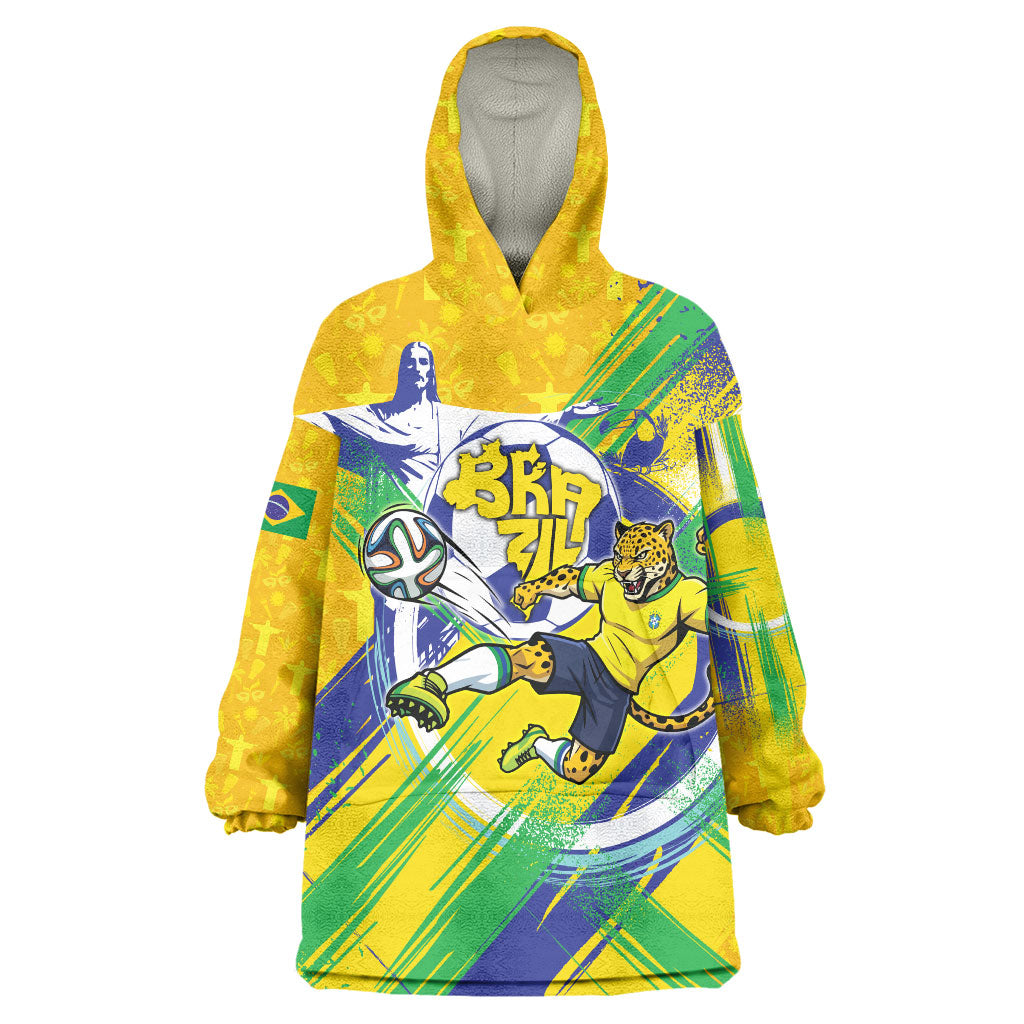 Personalized Brazil Soccer Football Jaguar Wearable Blanket Hoodie Christ The Redeeme - Soccer Mascot With Carnival Vibes