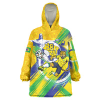 Personalized Brazil Soccer Football Jaguar Wearable Blanket Hoodie Christ The Redeeme - Soccer Mascot With Carnival Vibes