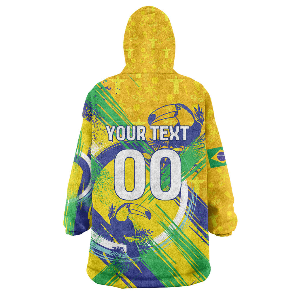 Personalized Brazil Soccer Football Jaguar Wearable Blanket Hoodie Christ The Redeeme - Soccer Mascot With Carnival Vibes
